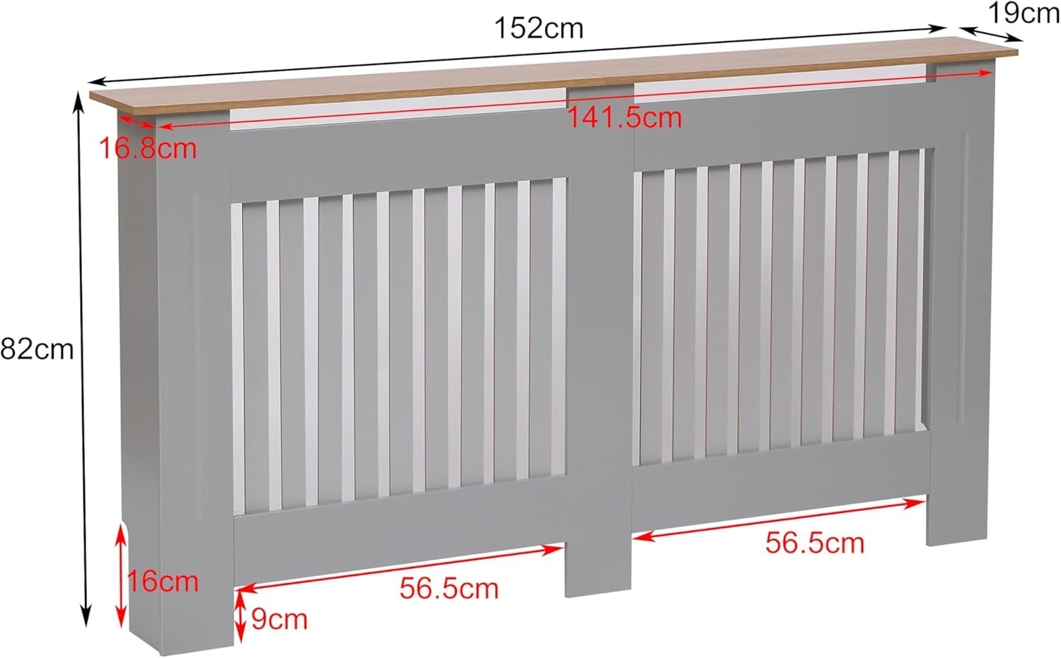 Large Grey Radiator Cover Modern Slatted MDF Wood Grill Cabinet 152x82x19cm