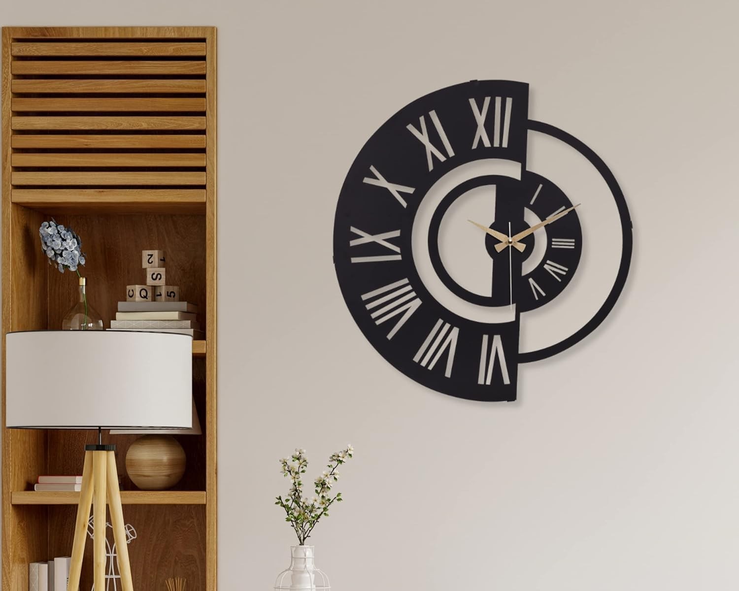 50cm Large Metal Wall Clock Modern Roman Numerals Silent Quartz Home Decor
