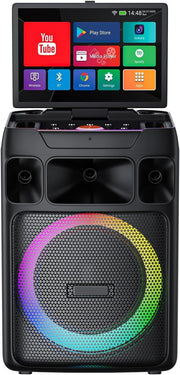 Black Smart Karaoke Machine 14.1" Screen 400W Speaker 2 Mics
