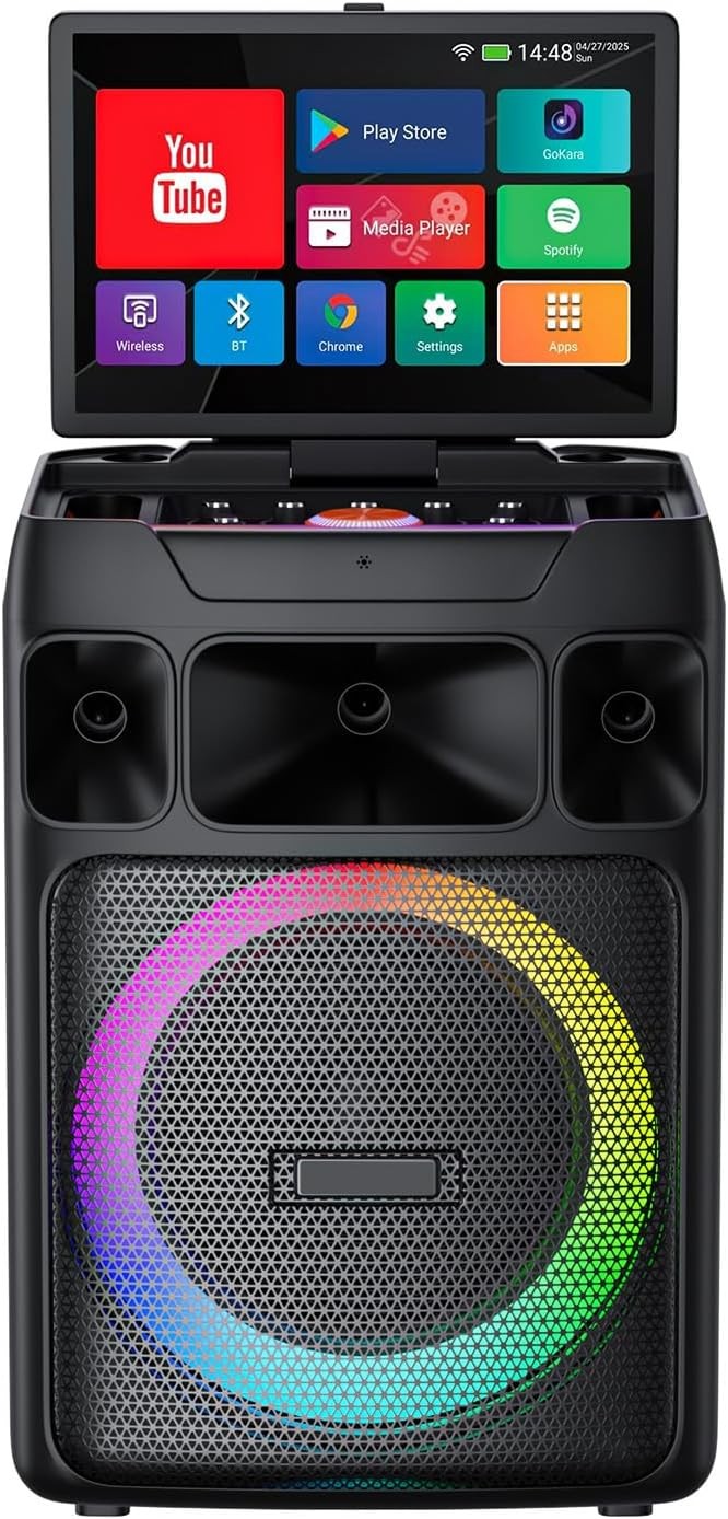 Black Smart Karaoke Machine 14.1" Screen 400W Speaker 2 Mics