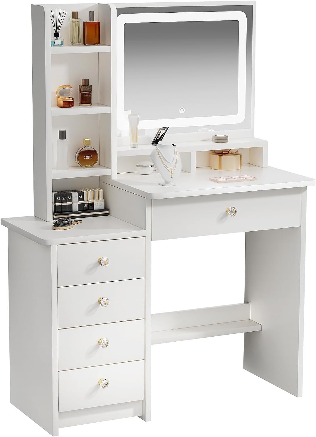 Makeup Vanity Table Mirror LED Lights 5 Drawers Dressing Desk Storage White New