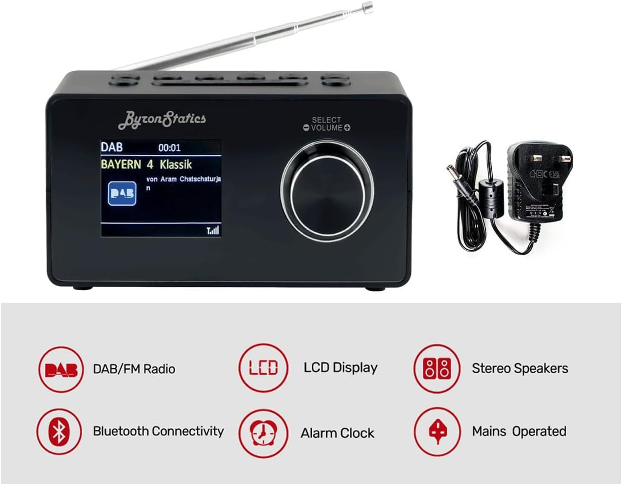 DAB DAB+ FM Digital Radio Bluetooth Alarm Clock Color Display Black