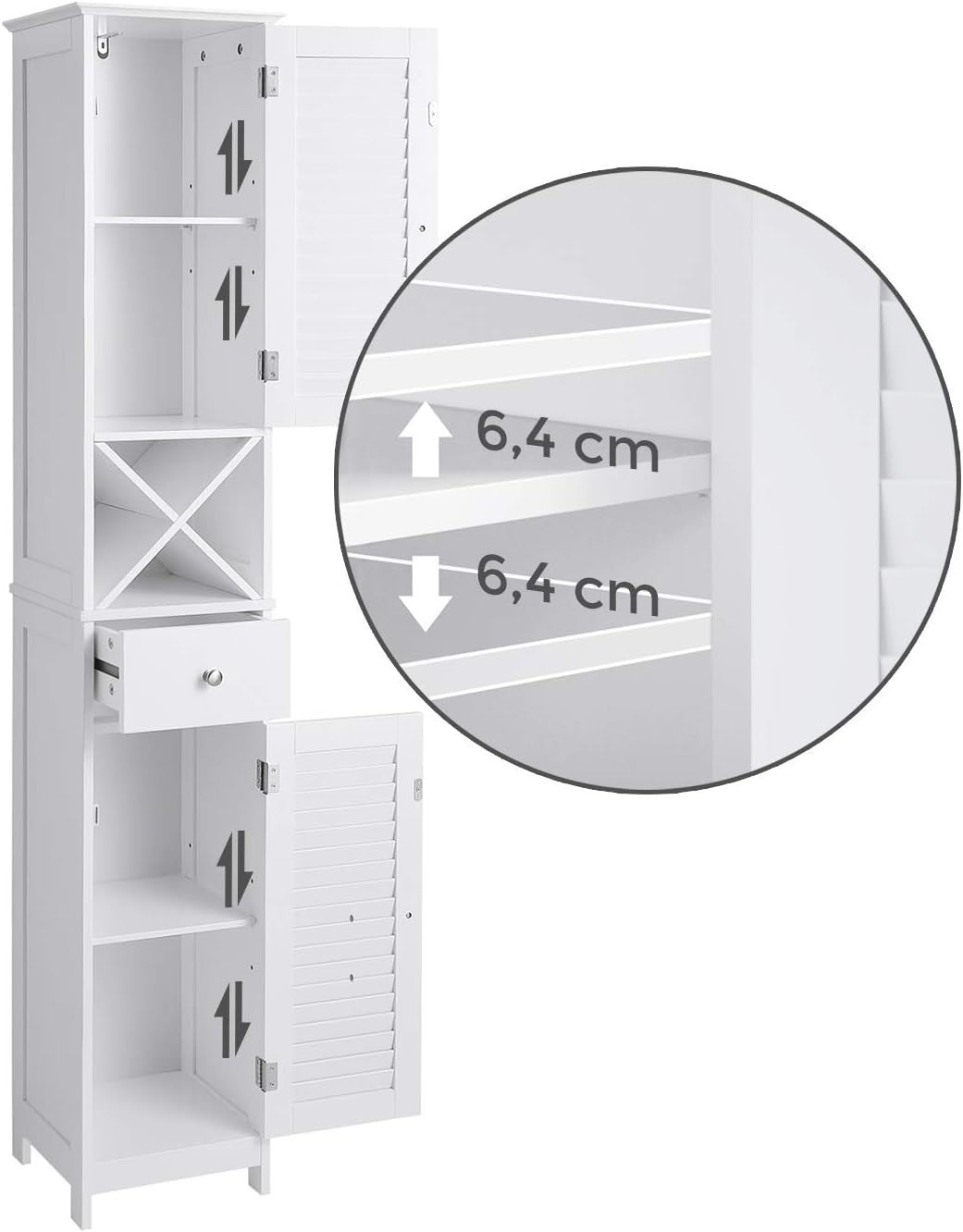 Tall Bathroom Storage Cabinet with Drawer & Louvered Doors, 32x30x170cm