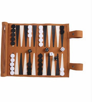 Portable Roll Up Backgammon Set Travel Board Game Faux Leather Case