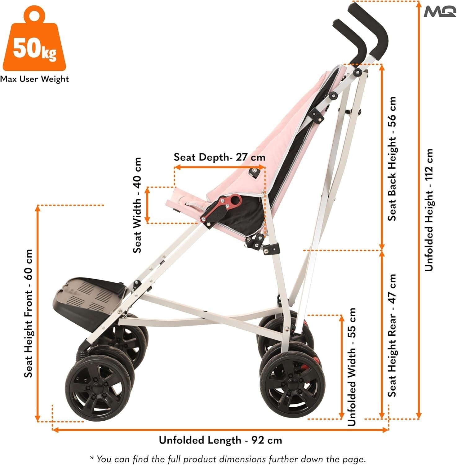 XL Disability Pushchair Special Needs Stroller 50kg Lightweight Pink