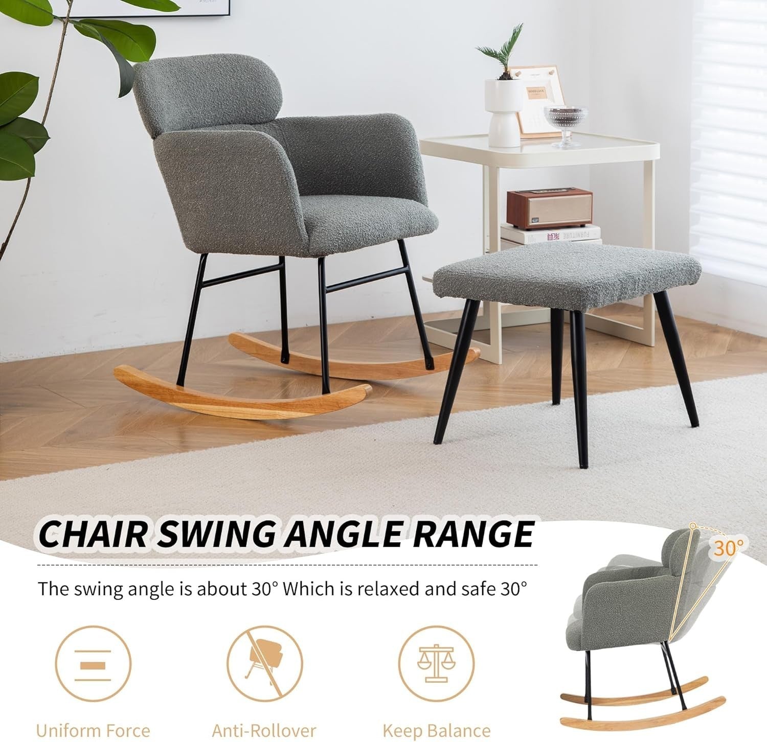 Modern Rocking Chair with Footstool Lounge Armchair Soft Cushions