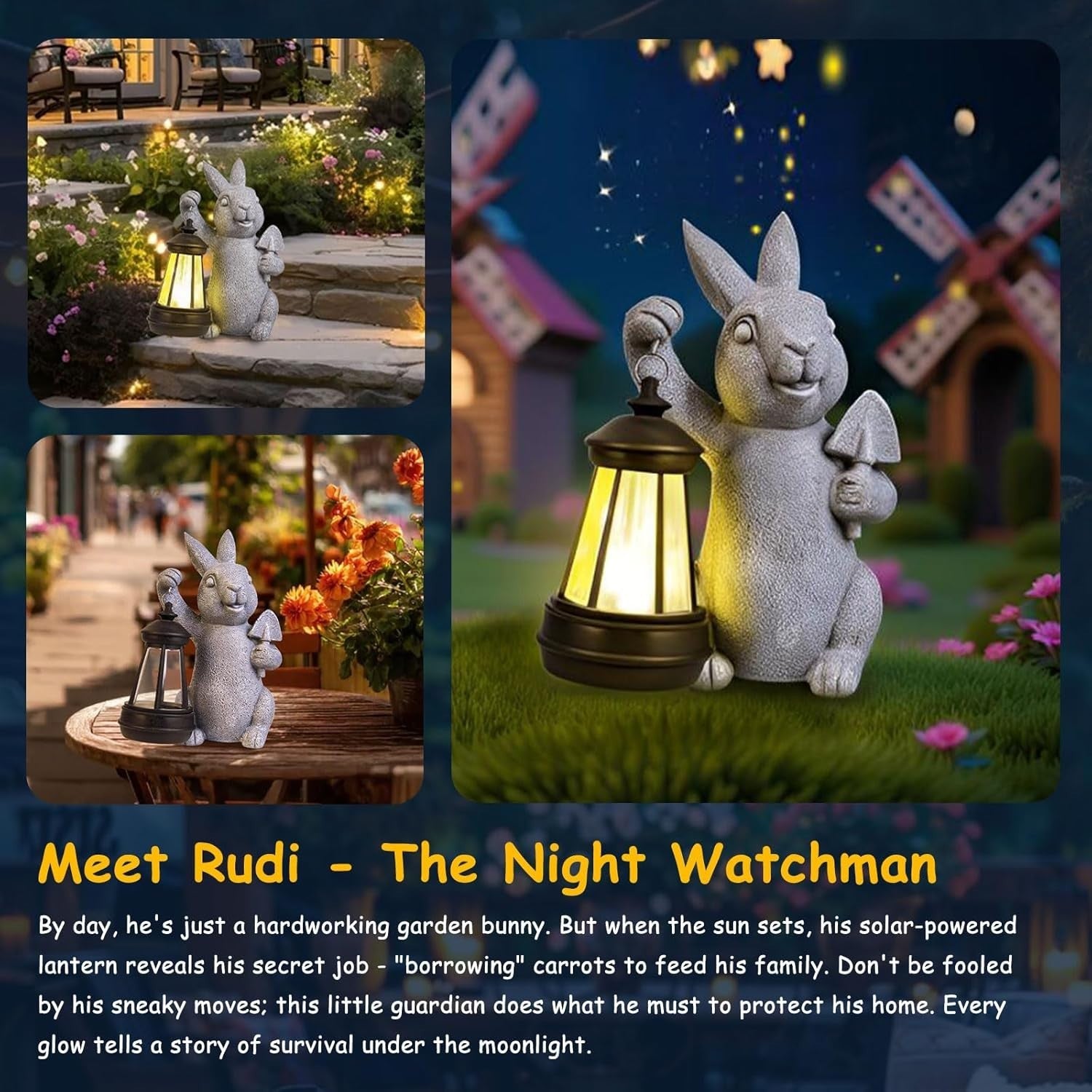 Solar Rabbit Garden Statue with LED Lantern | Outdoor Patio Yard Ornament Gift