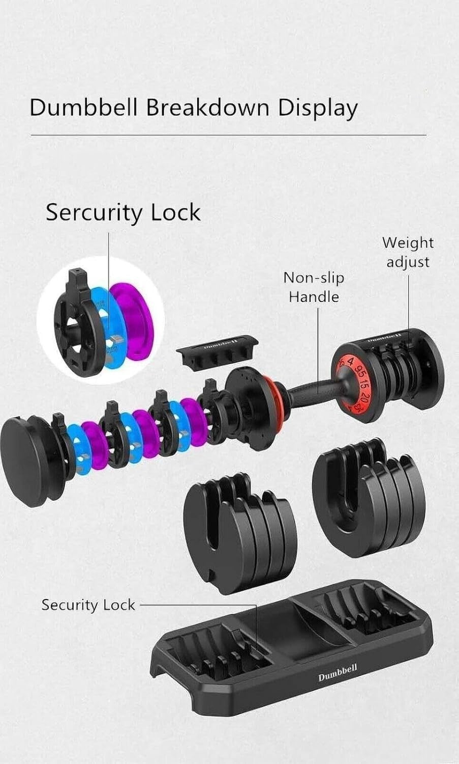 Adjustable Rotation Dumbbells Pair 2x24kg Quick Select Home Gym Weights