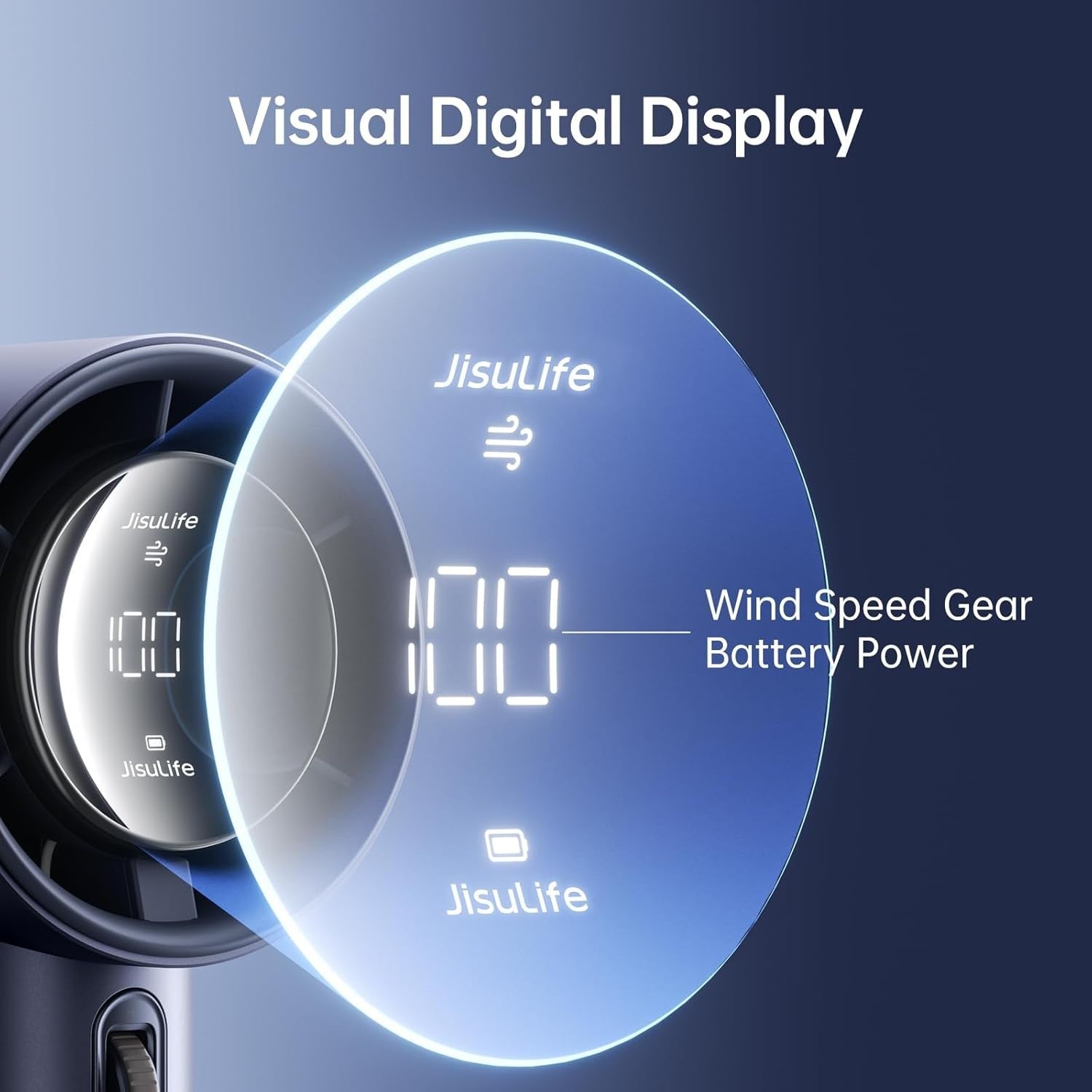 Handheld Fan – 100-Speed Turbo Brushless 3600mAh Rechargeable with Display Blue