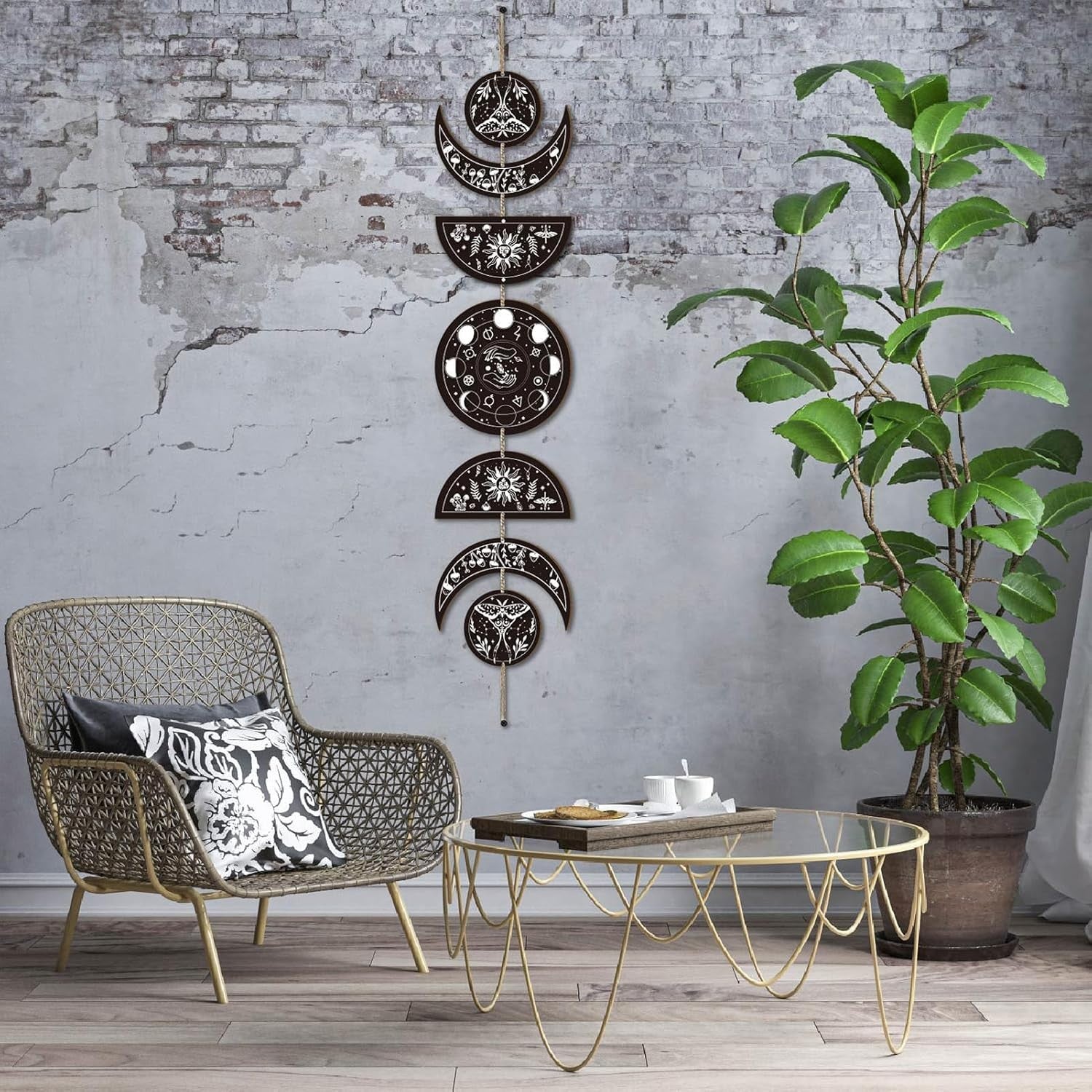 Moon Phase Wall Hanging Boho Wooden Witchy Decor 7pcs
