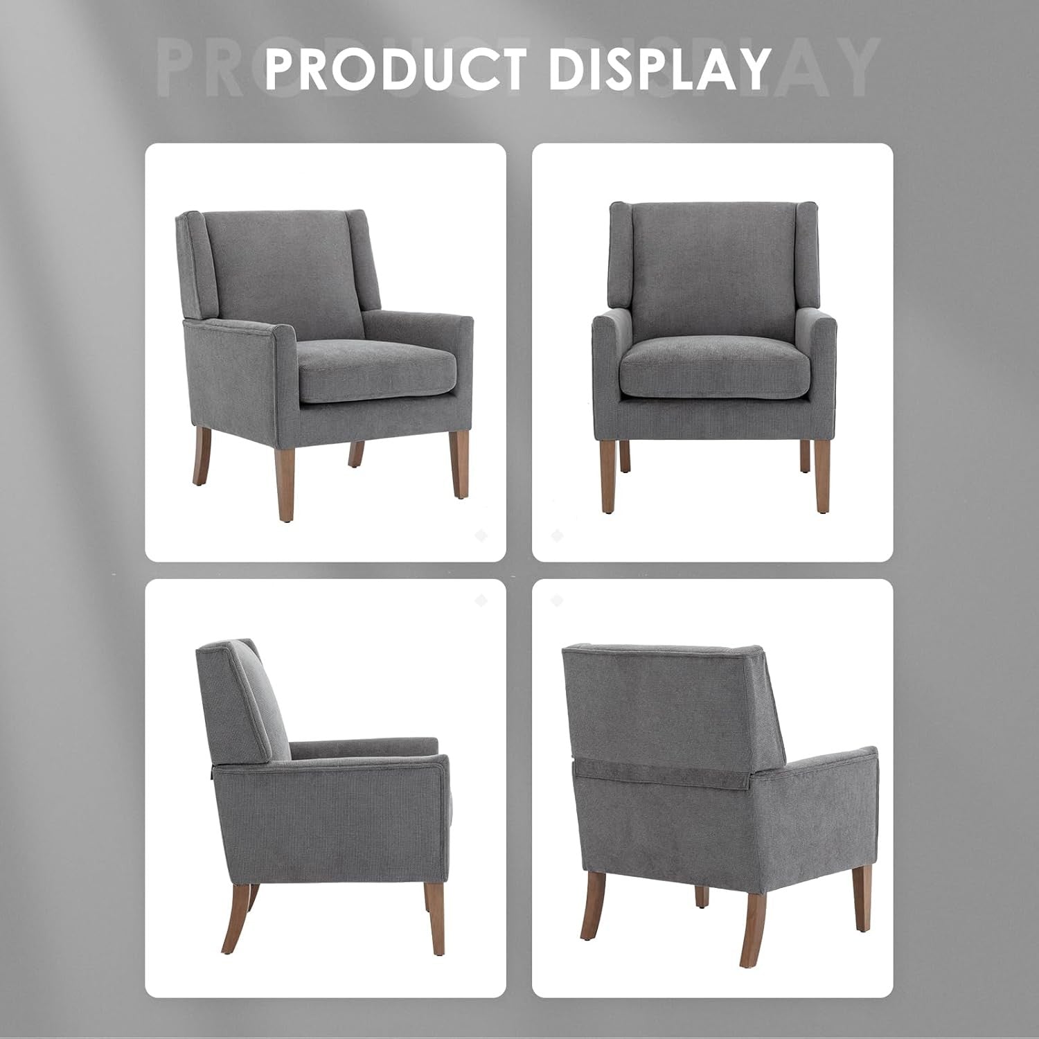 Grey Wingback Accent Armchair Upholstered Lounge Wood Legs