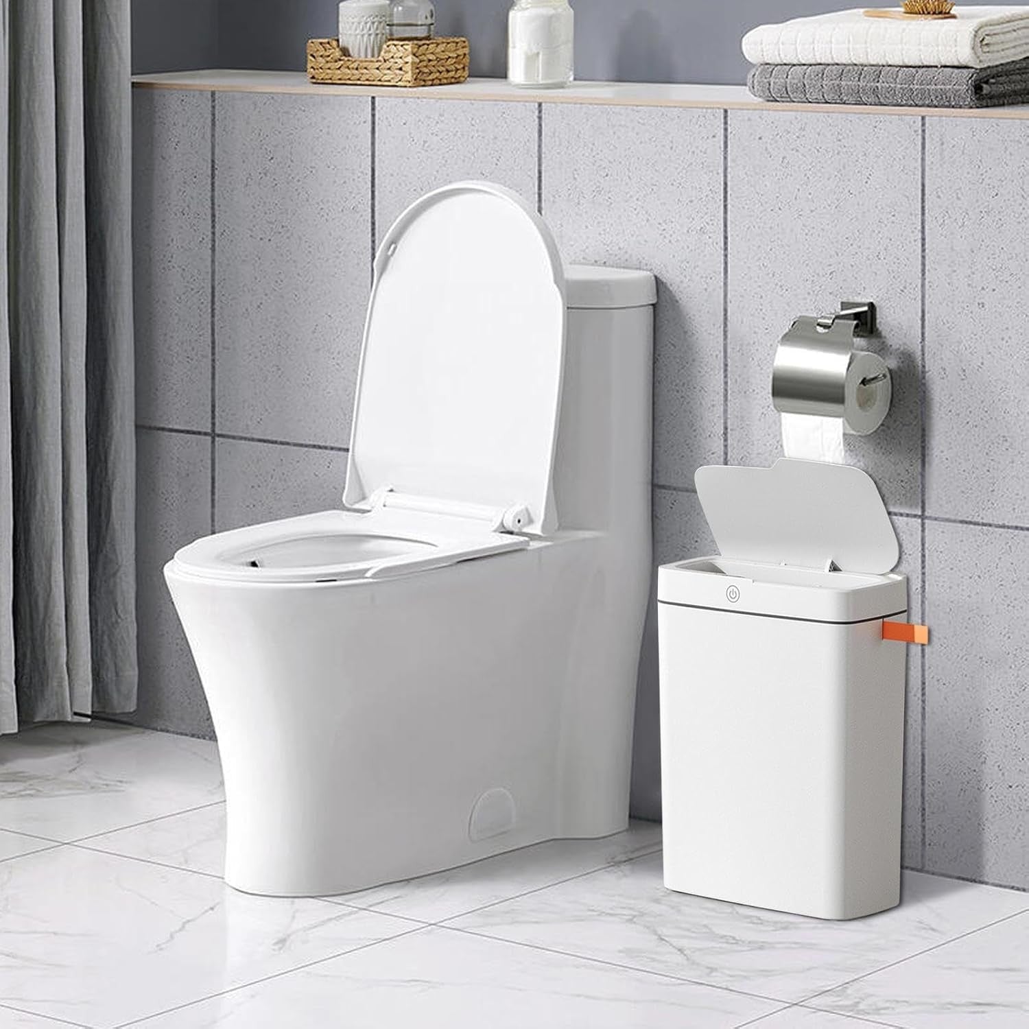 Touchless Motion Sensor Trash Bin | USB Rechargeable 2.6 Gal White