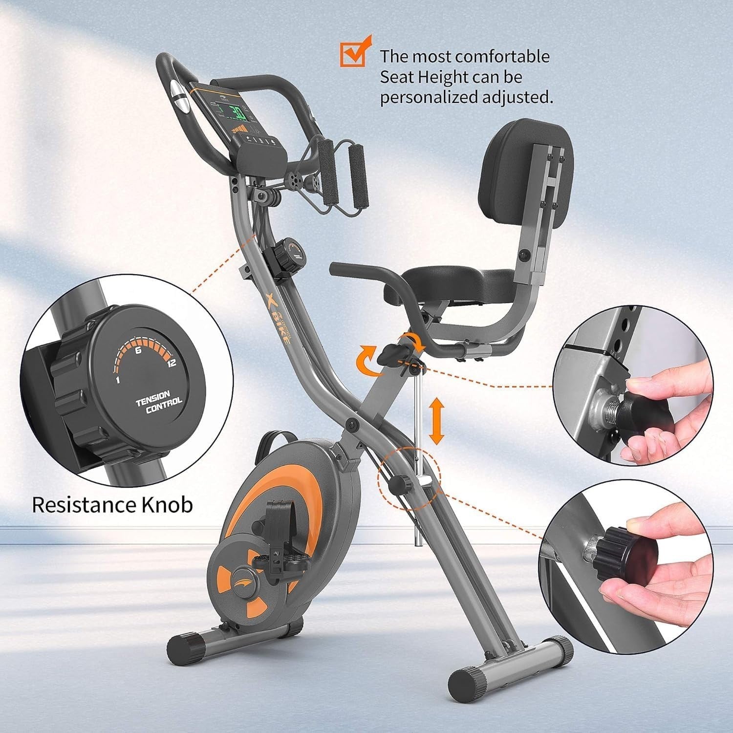 3-in-1 Folding Exercise Bike w/ 12-Level Magnetic Resistance & Arm Bands
