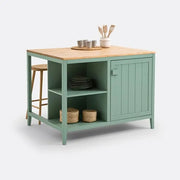 Solid Pine Kitchen Island 120x90cm Bar Table Storage Unit with Shelves