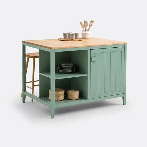 Solid Pine Kitchen Island 120x90cm Bar Table Storage Unit with Shelves