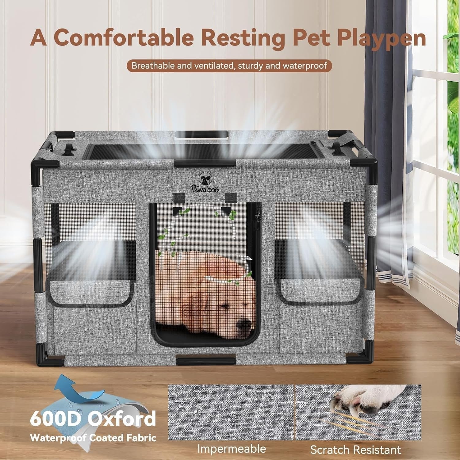 Extra Large Portable Dog Playpen 91x61x61cm Waterproof Breathable Mesh