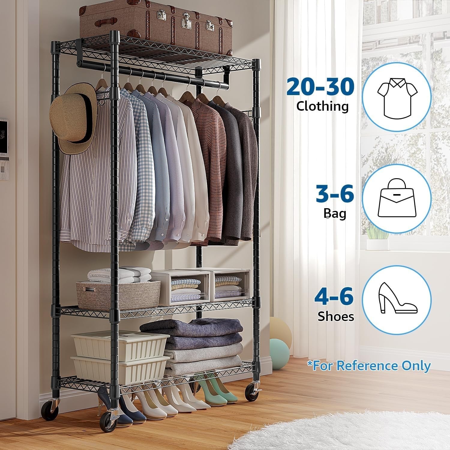 Heavy Duty Black Garment Rack – 3 Tier, 189cm with Wheels