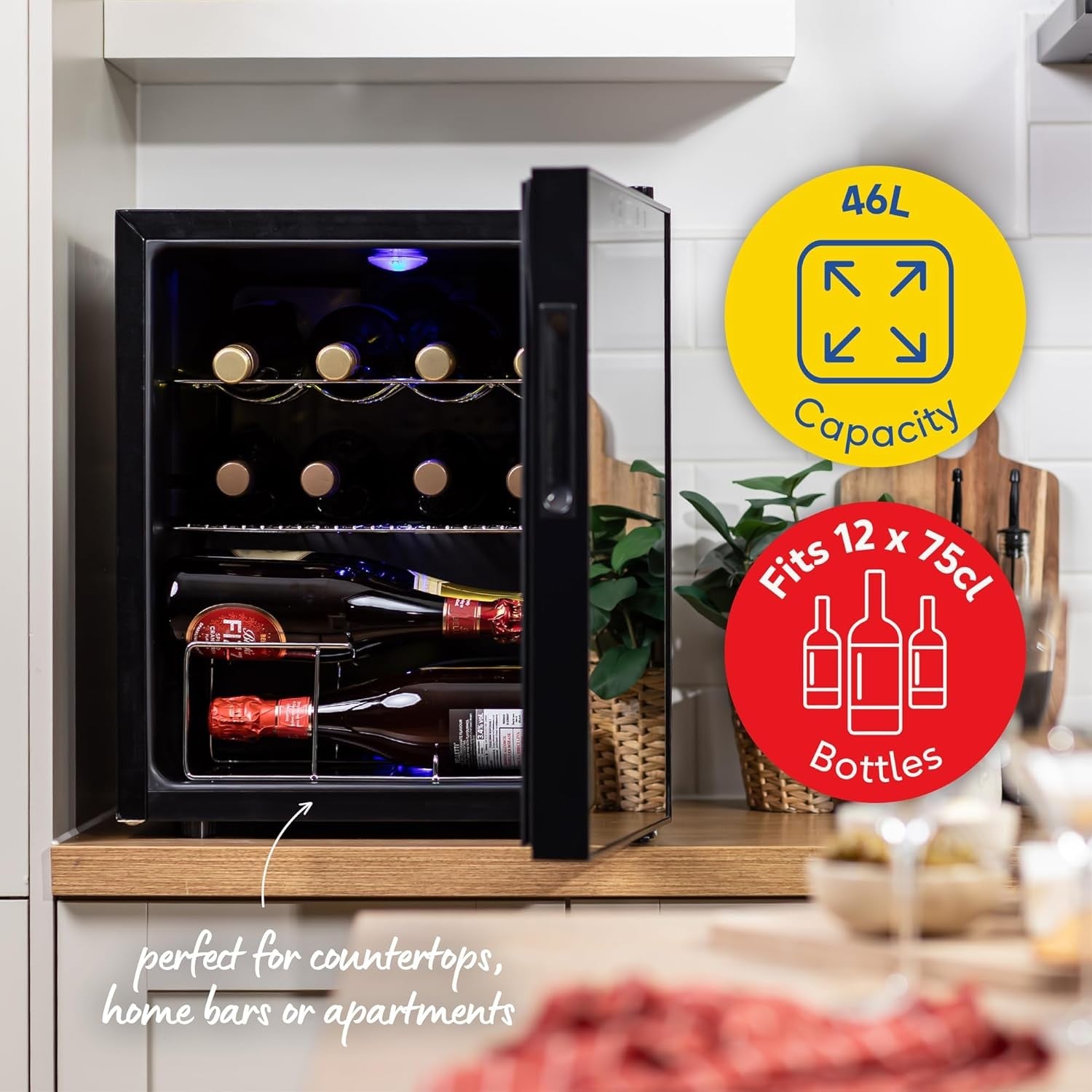 Wine Cooler Fridge 12 Bottle Undercounter Beverage Drinks Fridge LED Glass