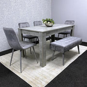 Grey Dining Table Set with 4 Chairs & 2 Benches – Modern Kitchen Room