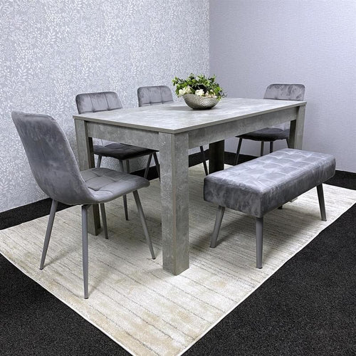 Grey Dining Table Set with 4 Chairs & 2 Benches – Modern Kitchen Room