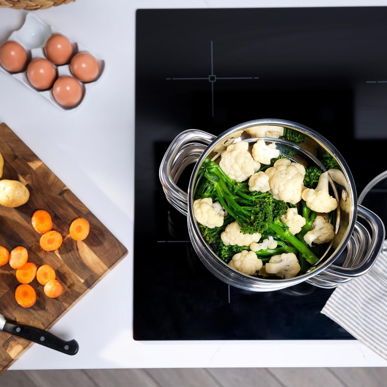 3 Tier Stainless Steel Induction Steamer Pot – 18 cm Stackable Cooking Pans