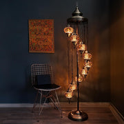 Turkish Mosaic Floor Lamp 9 Globe Standing Light Daisy Brown 70in Boho