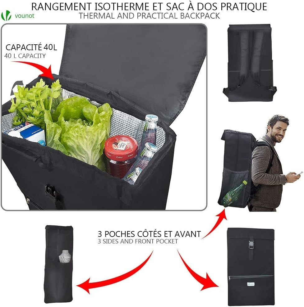40L 6-Wheel Foldable Shopping Trolley Thermal Insulated Waterproof Bag