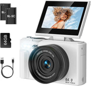 5K 75MP Vlogging Camera WiFi Flip Screen Zoom Camera White 64GB