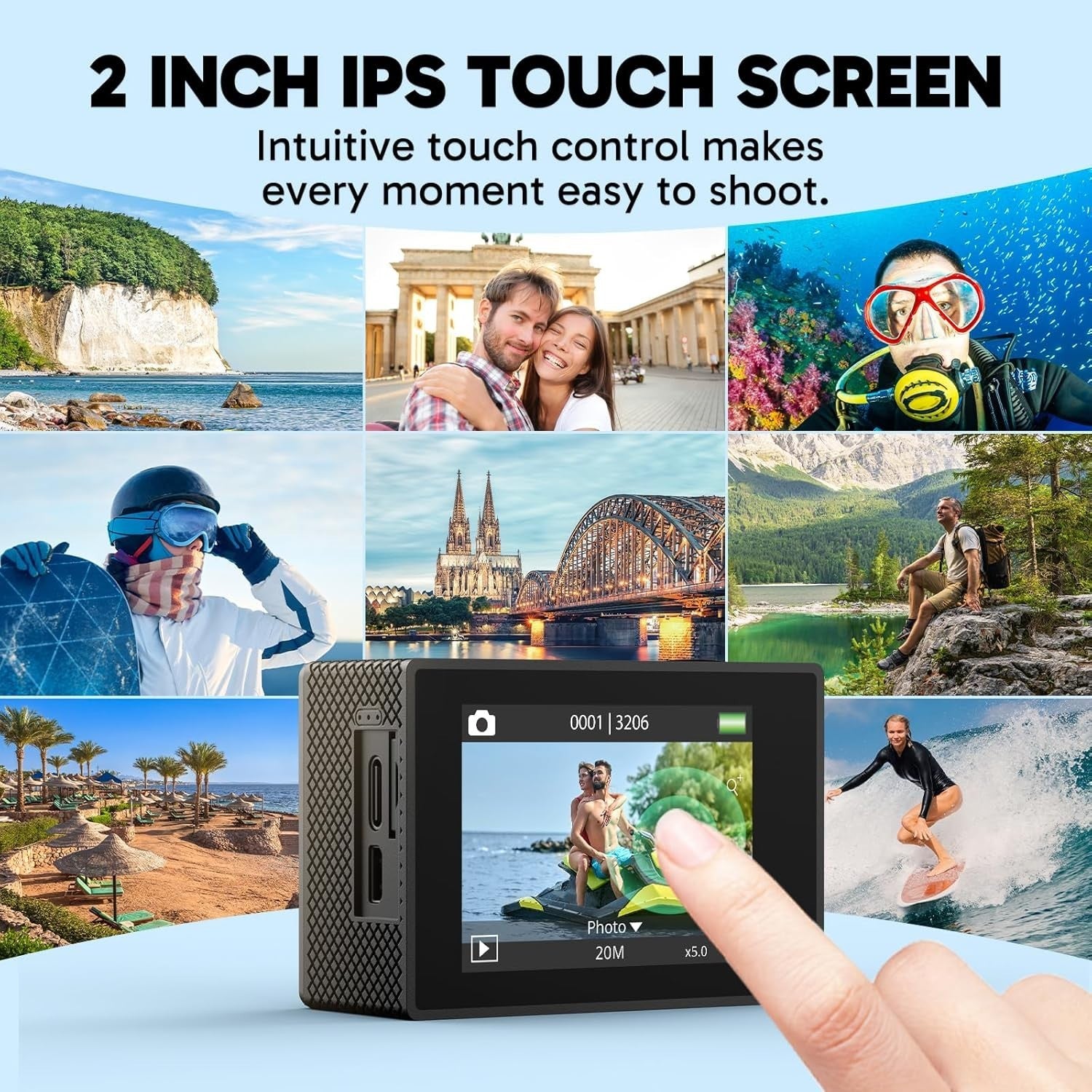 4K Action Camera Waterproof 40M Touch Screen EIS Remote Cam Kit