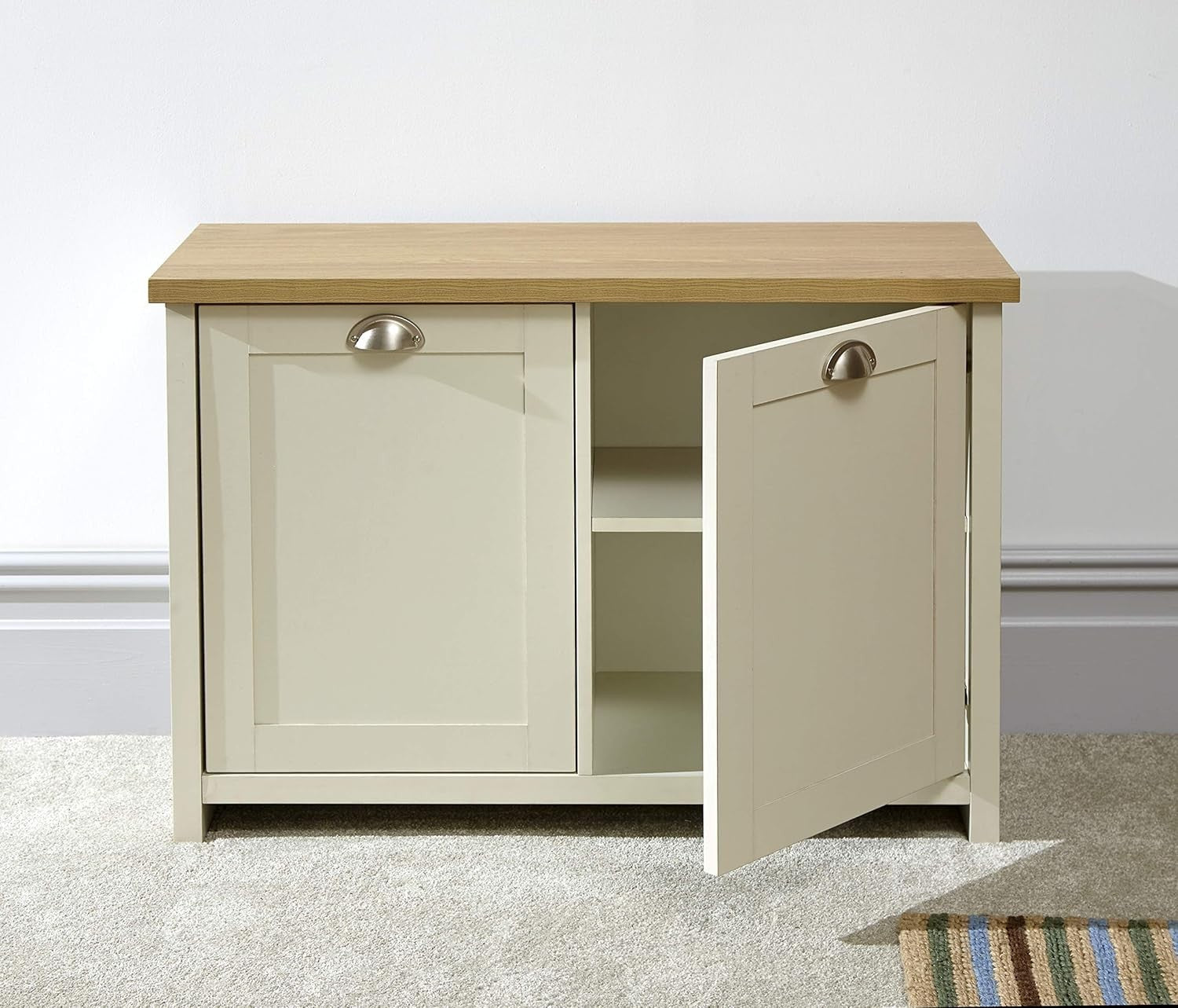 Cream Shoe Storage Cabinet 4 Shelves Spacious Hallway Sideboard Organizer
