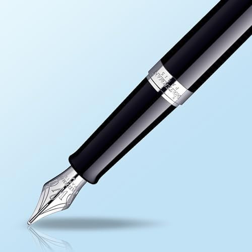 Luxury Fountain Pen – Black Gloss Chrome Trim, Medium Stainless Steel Nib