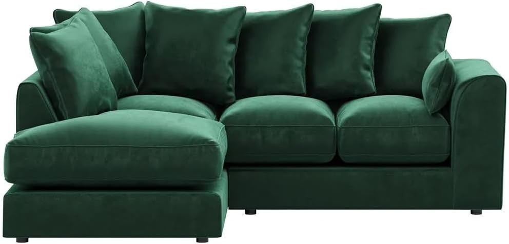 Green Velvet 4 Seater L Shape Corner Sofa with Footstool – Plush Memory Foam