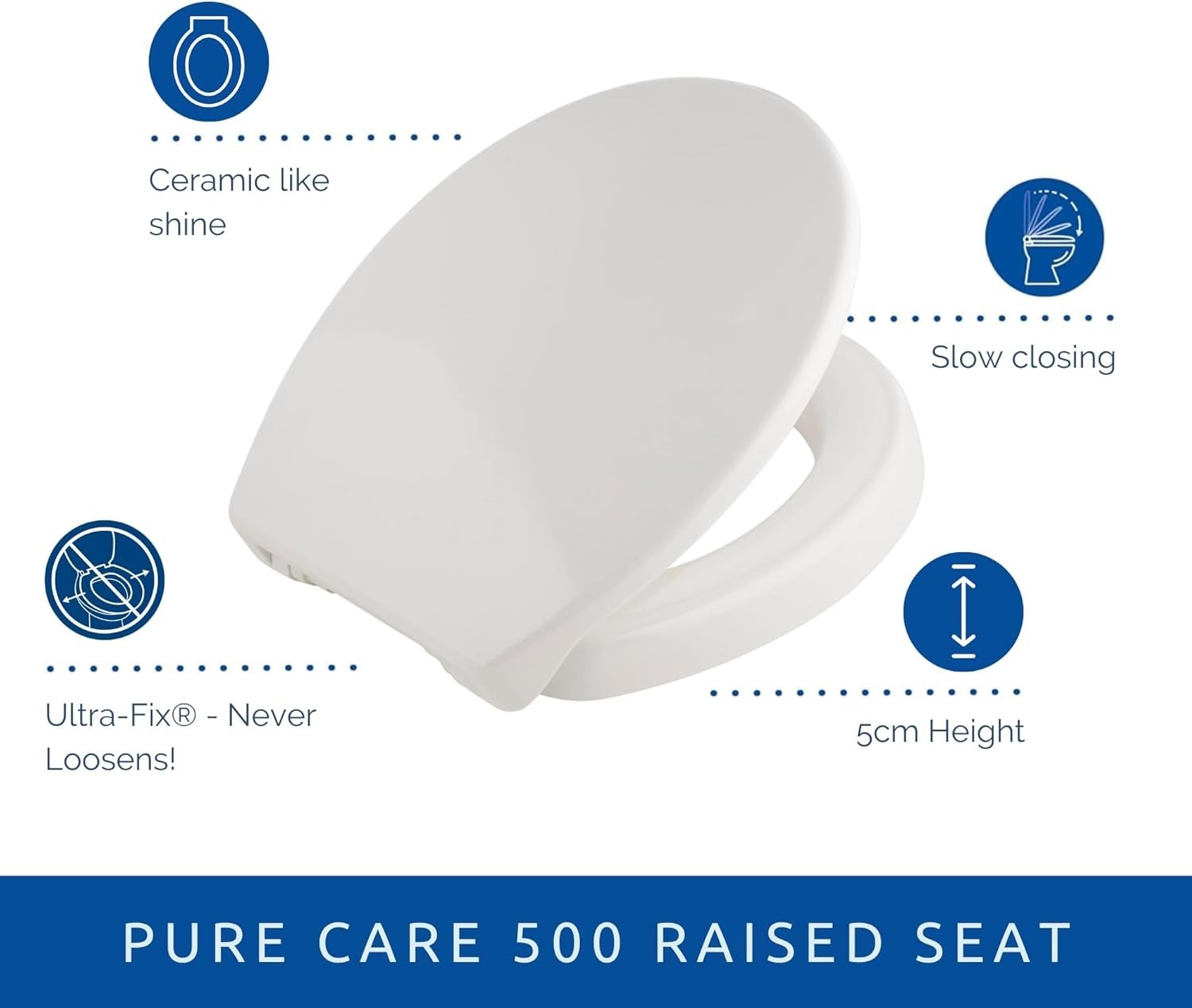 500 Raised Toilet Seat 5cm | Soft Close, Duroplast, Ultra-Fix