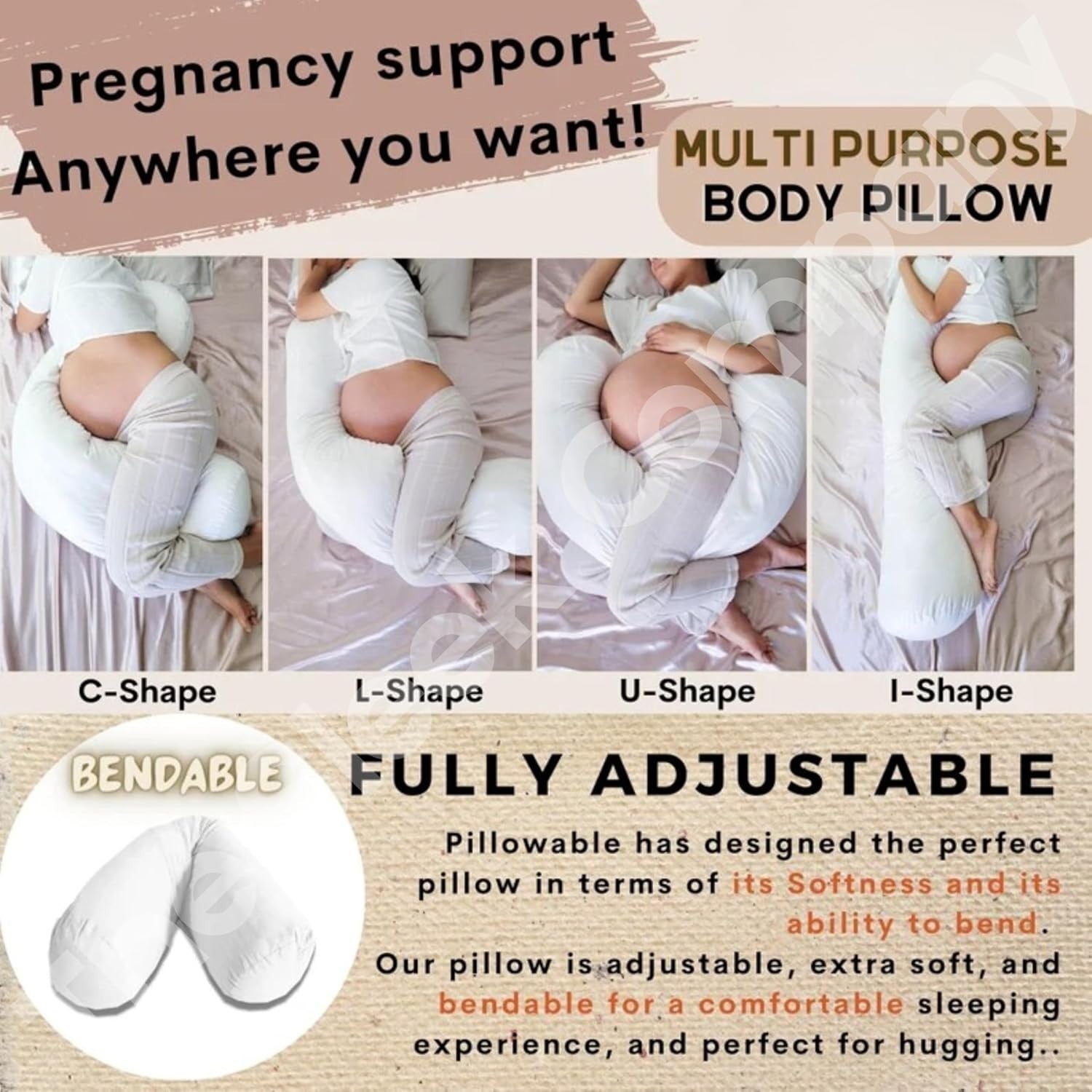 Full Body Pregnancy Pillow 240cm Maternity Side Sleeper Support Cushion