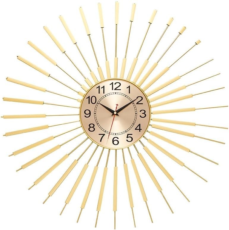 Gold Sunburst Wall Clock 60cm – Silent Modern Decorative Home Art Clock