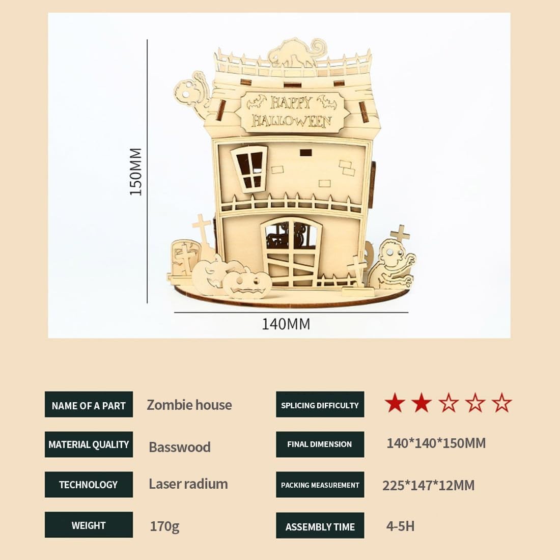 3D Wooden Halloween Puzzle House Kit | DIY Bamboo Model, Fun & Creative