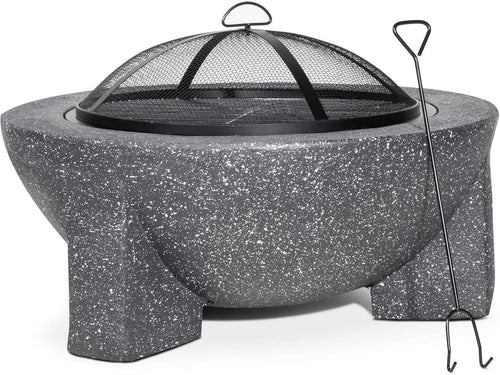 75cm Outdoor Round Fire Pit BBQ Grill with Mesh Safety Lid & Heat-Resistant