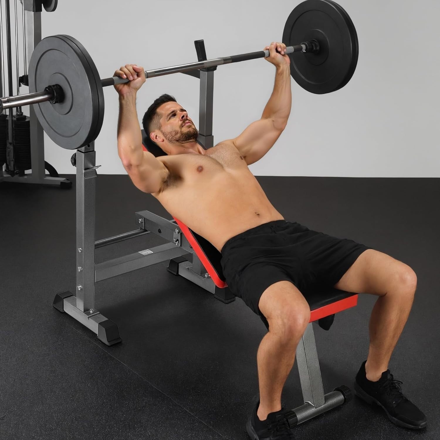 Foldable Adjustable Weight Bench With Barbell Rack 230kg Home Gym