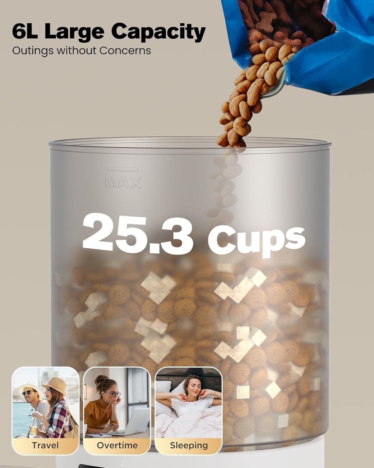 WiFi Automatic Pet Feeder 6L Smart Food Dispenser Timer Voice Record