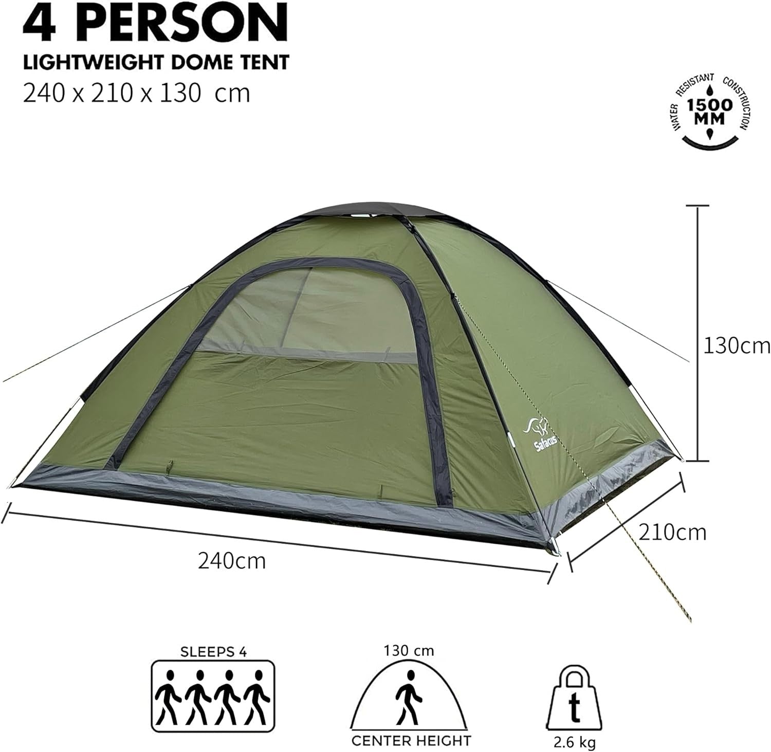 Green 4 Man Camping Dome Tent Waterproof Lightweight