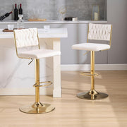 Adjustable Velvet Bar Stools Set of 2 Beige Swivel Counter Chairs