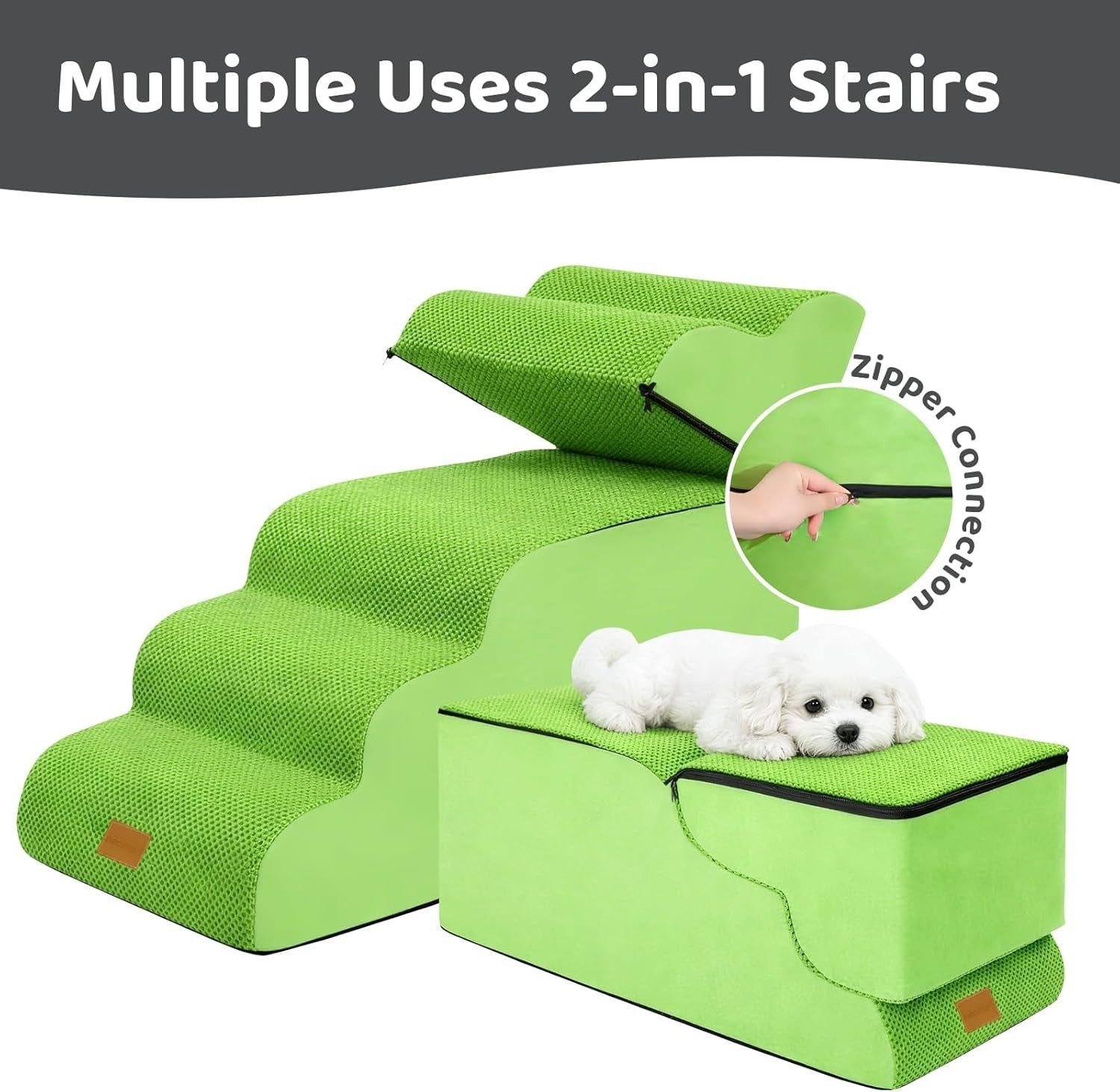 Dog Steps for Bed 5-Step Non-Slip Pet Stairs Ladder Foam Ramp with Plush Cover
