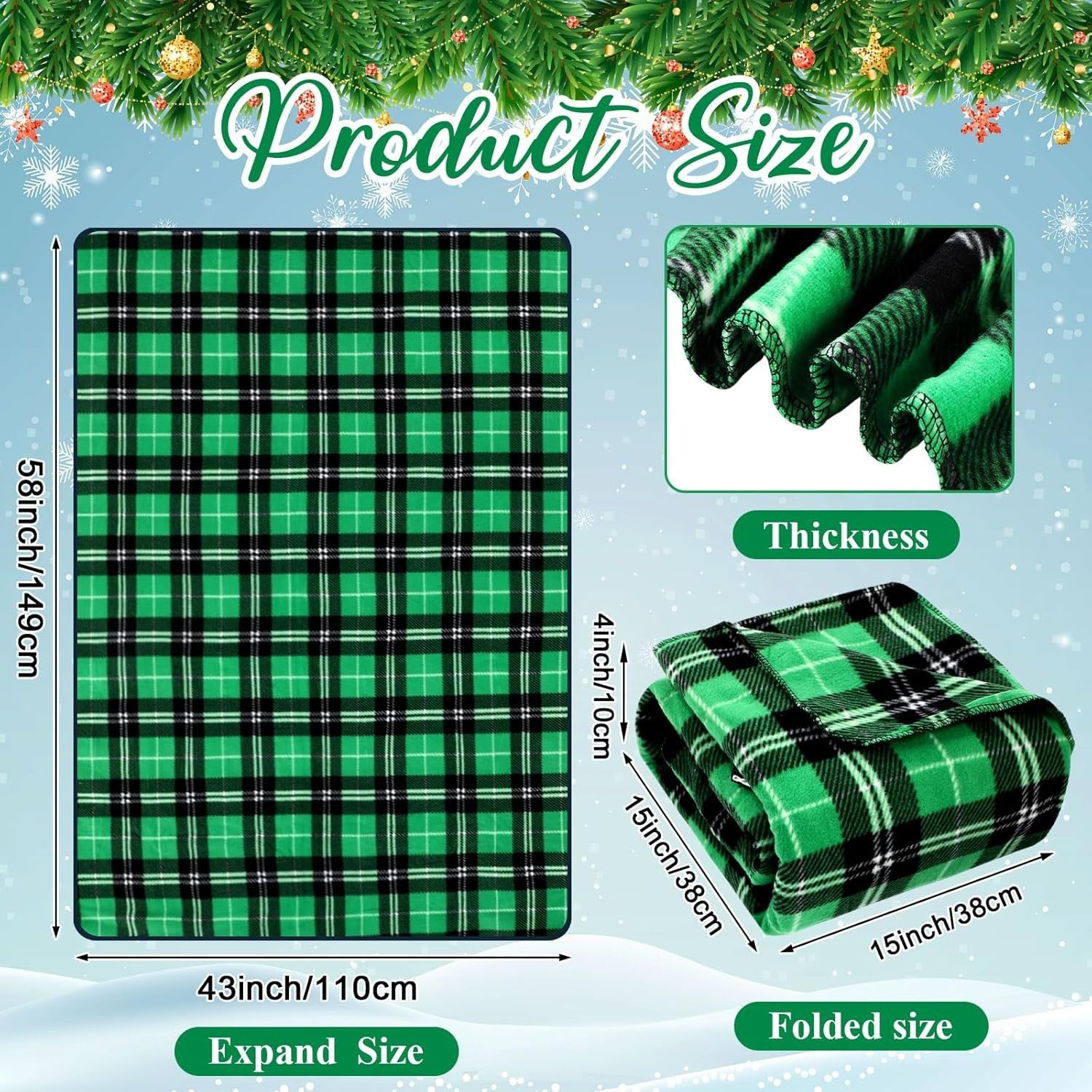 12V Heated Car Blanket Electric Winter Travel Throw Green Plaid Checkered