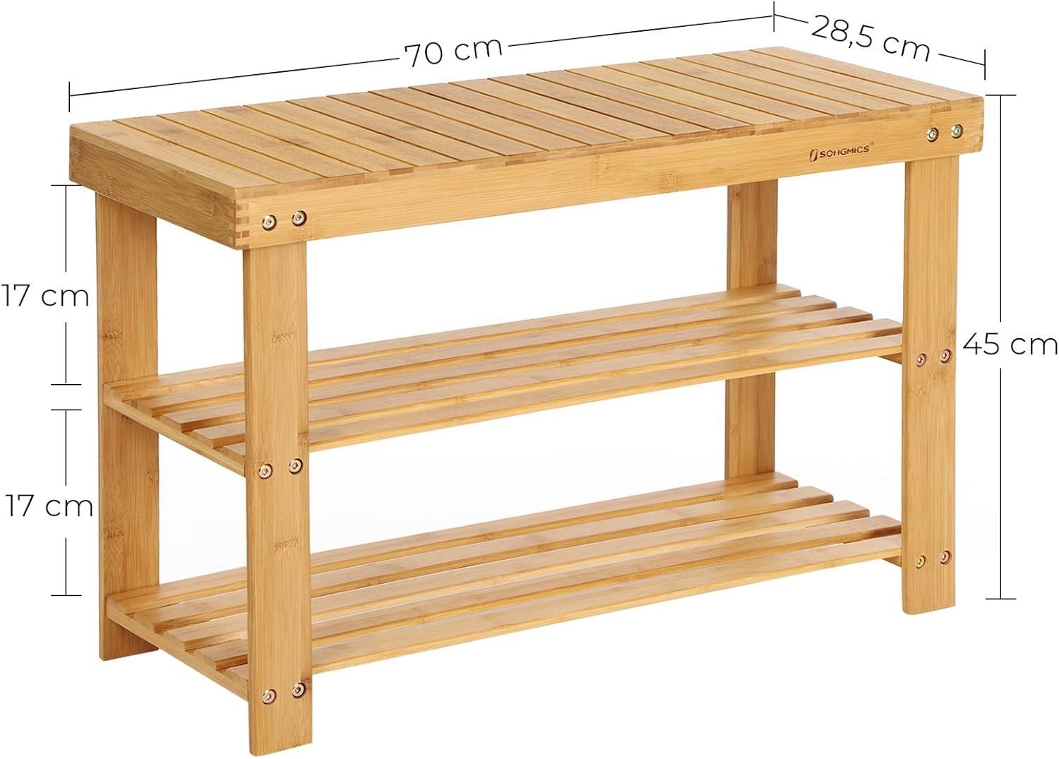 3-Tier Bamboo Shoe Bench Storage Rack 70cm Hallway Living Room Organizer
