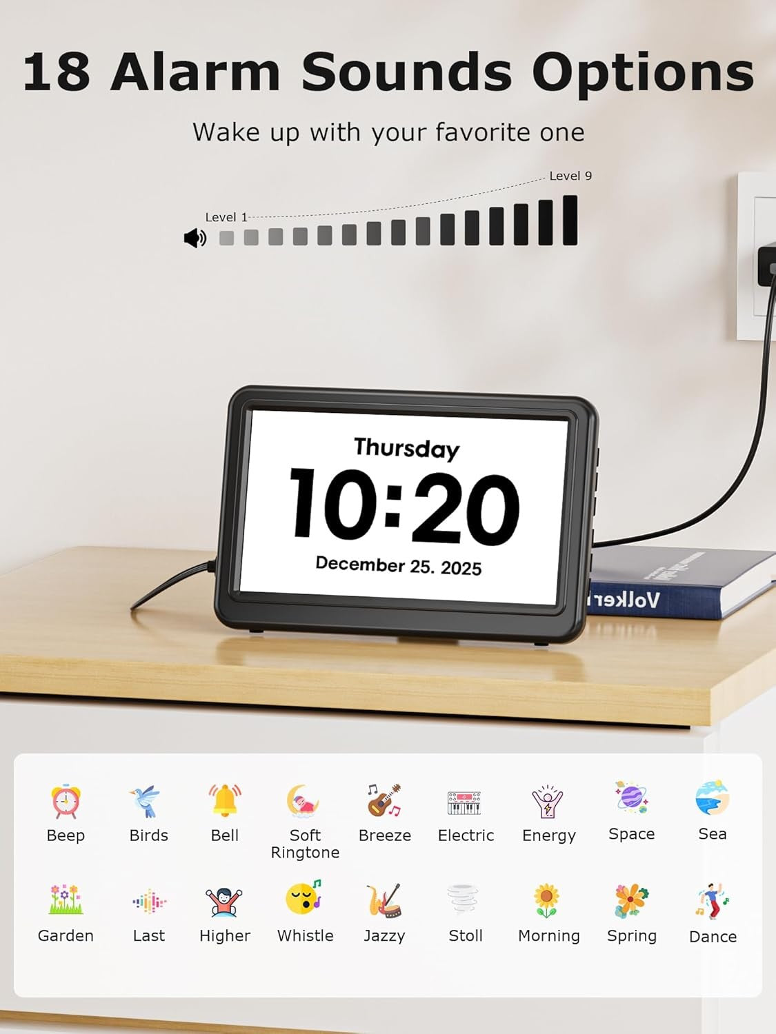 Large Dementia Calendar Clock Day Date Time Auto Dim Reminders Display