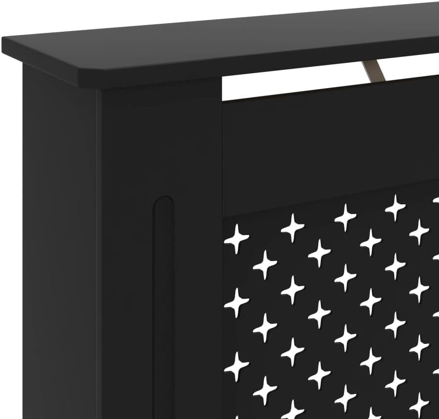 Black Radiator Cover Cabinet | Modern MDF Slatted Design | 172x19x81cm