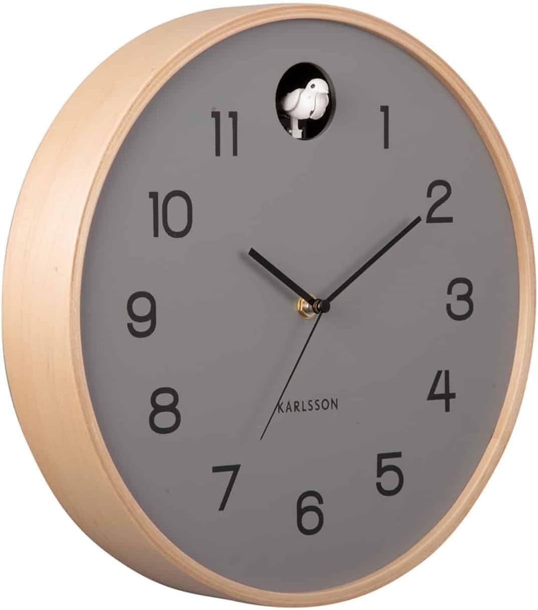 Modern Cuckoo Wall Clock Silent Wood Grey Minimalist Home Office Decor