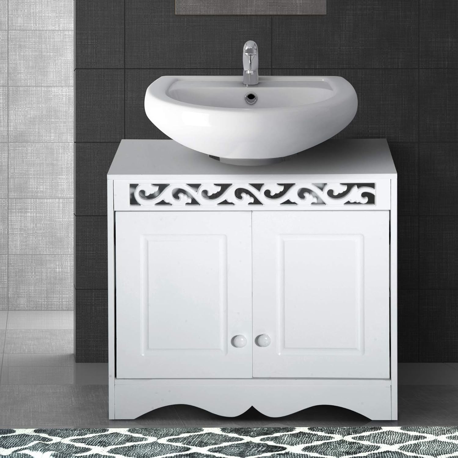 White Under Sink Bathroom Cabinet 2 Door Storage Cupboard Vanity Unit
