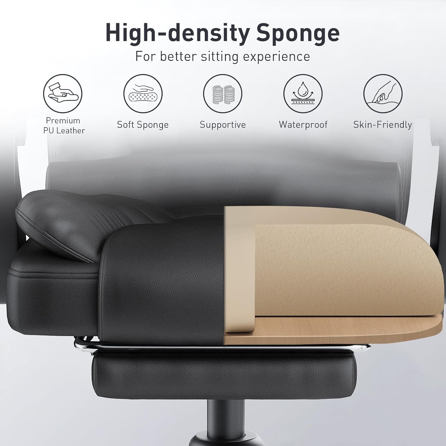 Executive Office Chair High Back PU Leather Recliner Footrest