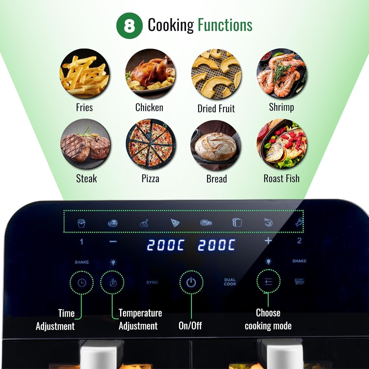 9L Dual Air Fryer Oven Touch Screen 2400W | 2 Zone Oil-Free Cooker